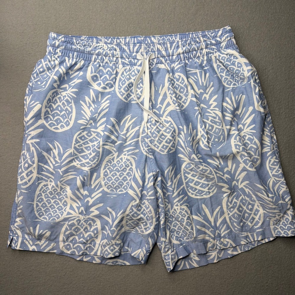 Chubbies Swim Trunks Mens Medium Blue Pineapple Print 7 Inseam Elastic Waist